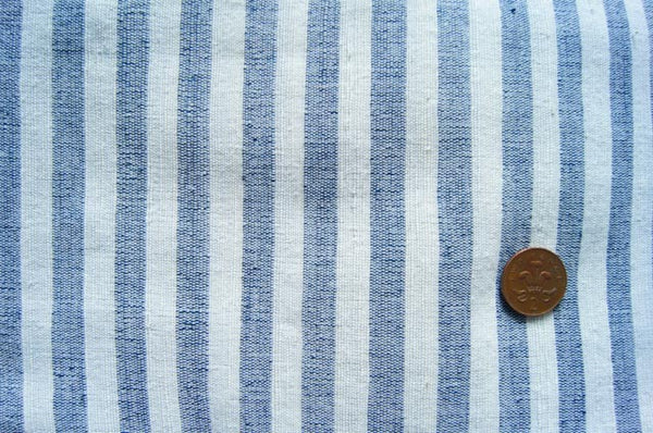Handmade Natural Dyed 100% Cotton: Stripe Pattern. Thinner Yarn in Pastel Blue and White. Handwoven