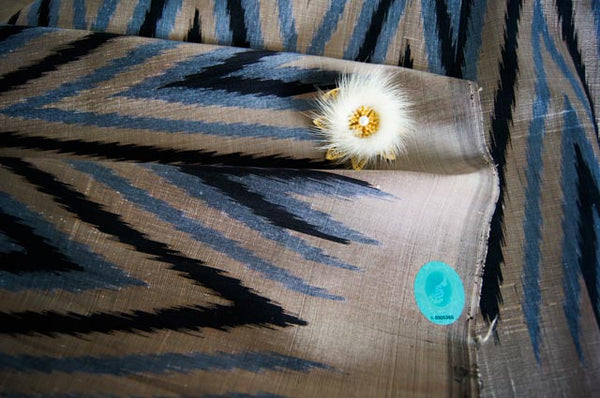 Contemporary Design 100% Pure Thai Silk - The Zigzag Pattern in Golden Sand, black and silver
