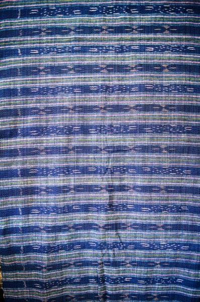 Handmade Natural Indigo Dyed 100% Cotton: Mix Blue pink and green stripes. Handspun & Handwoven