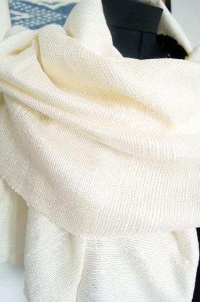 Luxury Supersoft Silk Scarf in Textured Classic Pure White (Design H.) Handspun and  Handloomed. 100% Finest Quality Thai Silk.