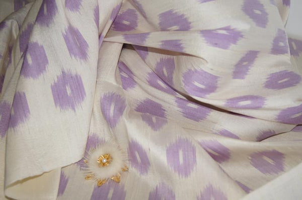 Contemporary Design 100% Pure Thai Silk - The Lavender Touch Pattern with an off-white background