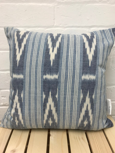 Cushion cover with exclusive design handspun & hand woven cotton ‘Ikat Cotton (Light Blue)”