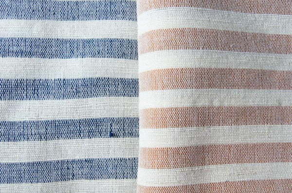 Handmade Natural Dyed 100% Cotton: Stripe Pattern. Thinner Yarn in Pastel Blue and White. Handwoven