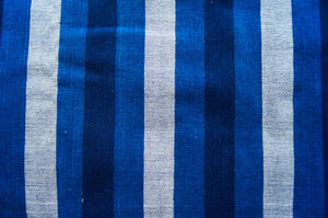Handmade Natural Dyed 100% Cotton: Stripe Pattern. Thinner Yarn in Thinner Yarn in 2 tones Indigo Blue and off-white. Handwoven