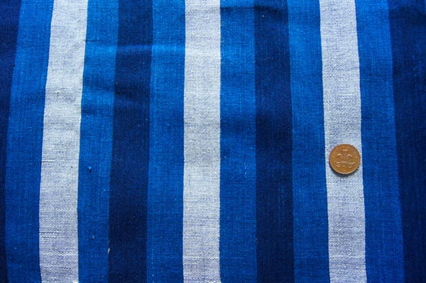 Handmade Natural Dyed 100% Cotton: Stripe Pattern. Thinner Yarn in Thinner Yarn in 2 tones Indigo Blue and off-white. Handwoven