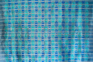 Contemporary Design 100% Pure Thai Silk - The Wave in Turquoise, electric blue and silvery grey