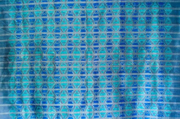 Contemporary Design 100% Pure Thai Silk - The Wave in Turquoise, electric blue and silvery grey