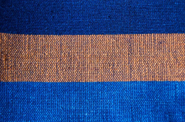 Handmade Natural Dyed 100% Cotton: Stripe Pattern. Thinner Yarn in Thinner Yarn in 2 tones Indigo Blue and Dark Brown. Handwoven