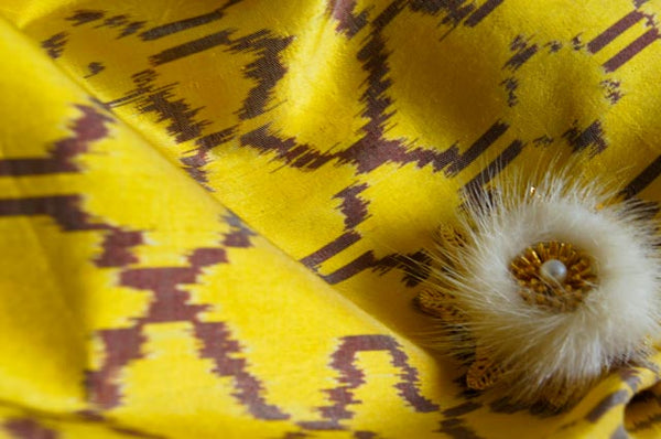Contemporary Design 100% Pure Thai Silk - The Beehive Pattern in Bright Golden Yellow