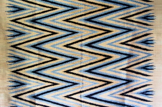 Contemporary Design 100% Pure Thai Silk - The Zigzag Pattern in Golden Sand, black and silver