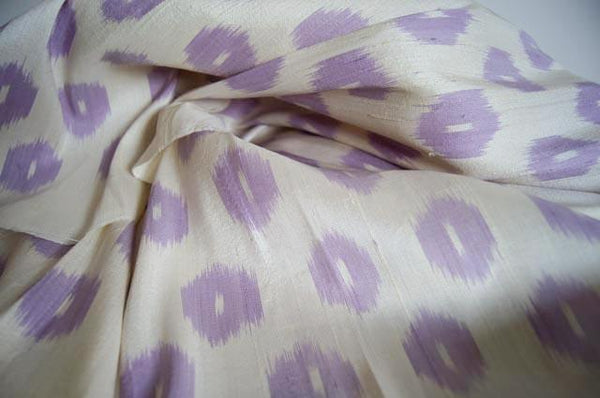 Contemporary Design 100% Pure Thai Silk - The Lavender Touch Pattern with an off-white background